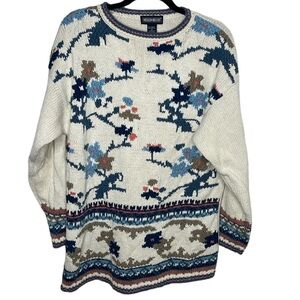 VTG Mixed Blues Floral Knit Ramie Sweater Women's Size M Blemish